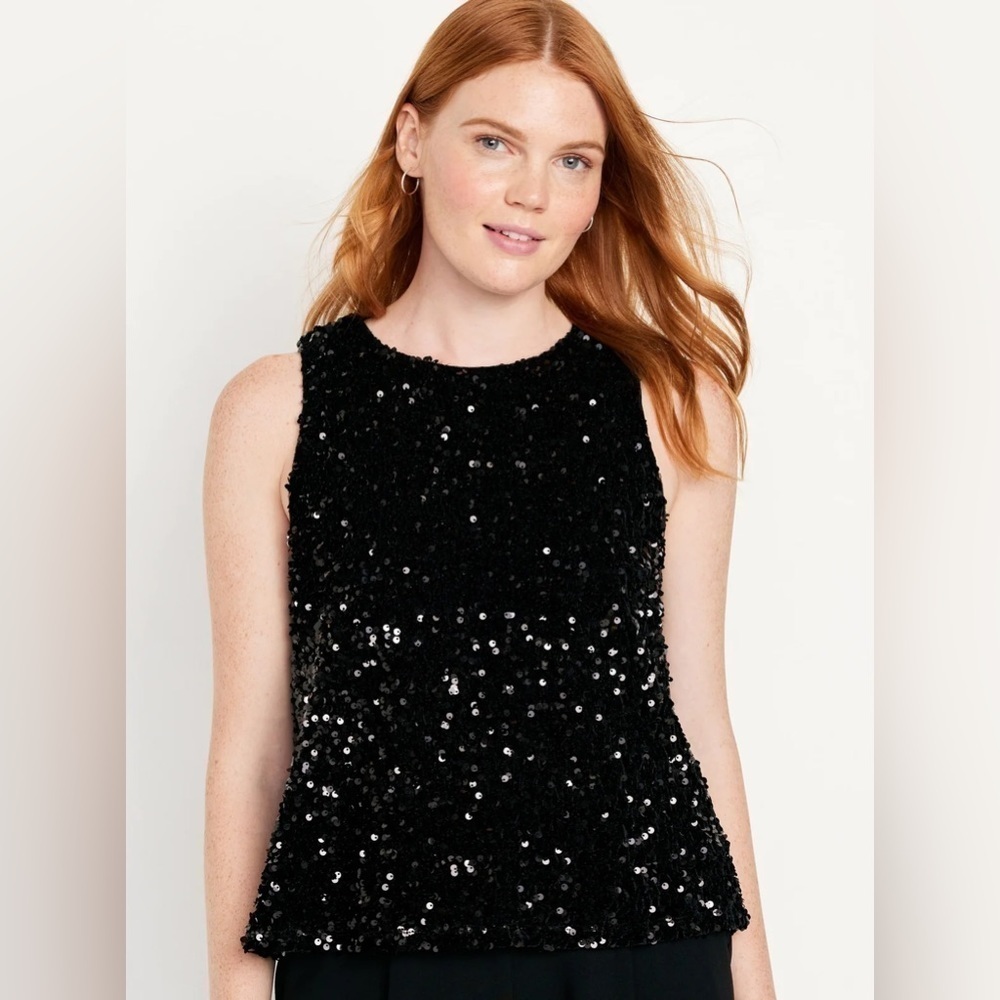 NWT! Old Navy Black Sleeveless Sequin Swing Top for Women - Large  🌵 - Picture 3 of 10